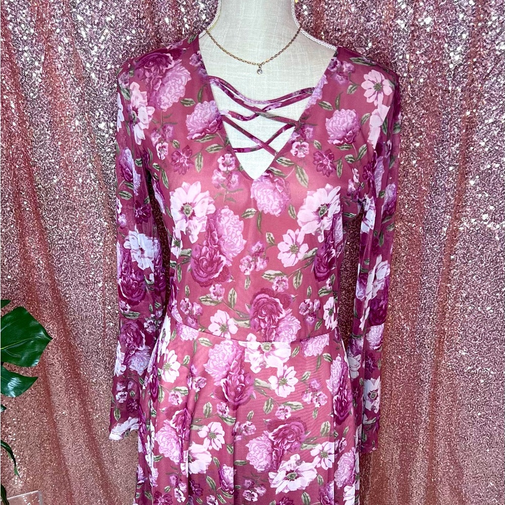 Adam Levine floral long sleeve midi dress